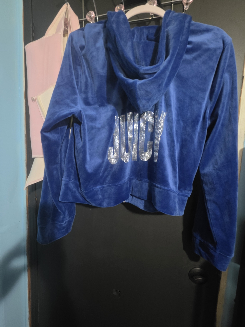 Juicy Couture Royal Blue Velour Rhinestone Logo Hoodie